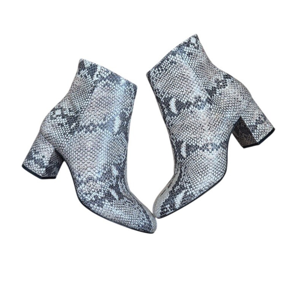 ABLE Ankle Booties Womens 8.5 Snakeskin Print Pointed Toe Block Heel Zip